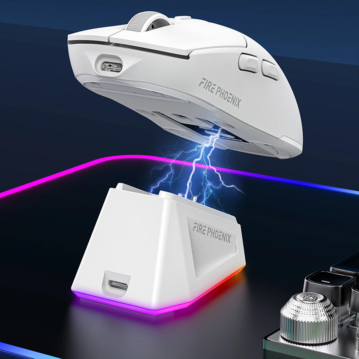 Mouse Gamer Sem Fio Tri-Mode 24000 DPI com Dock RGB Fire Phoenix