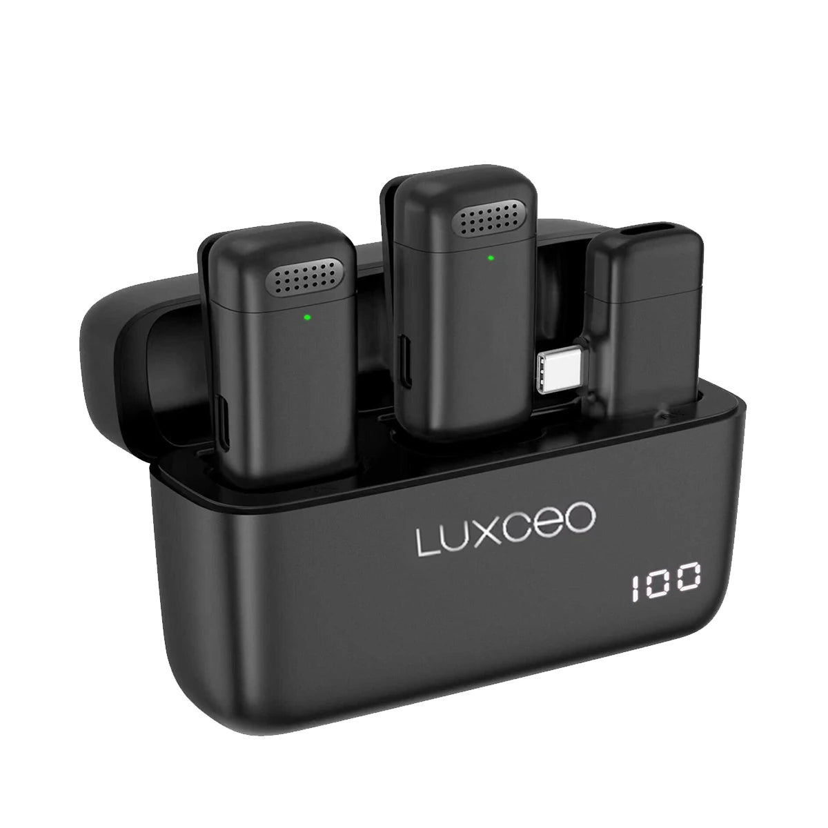 Microfone de Lapela Sem Fio Luxceo Lux6 para iPhone e Android com Case de Carregamento