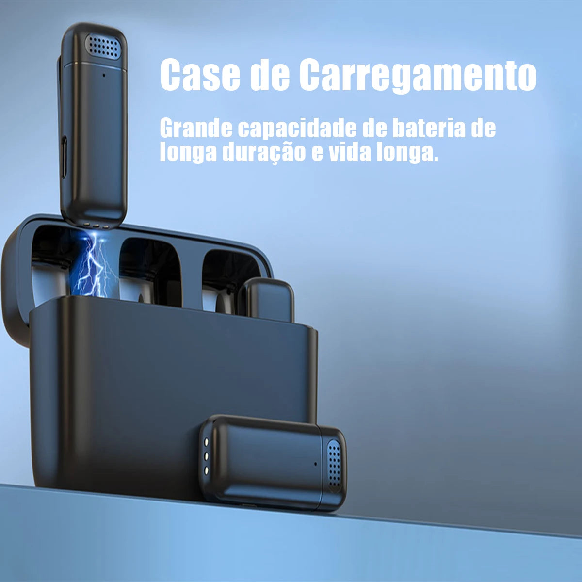 Microfone de Lapela Sem Fio Luxceo Lux6 para iPhone e Android com Case de Carregamento