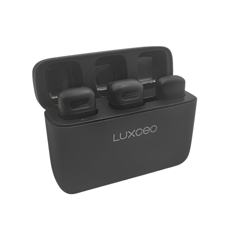 Microfone de Lapela Sem Fio Luxceo Lux6 para iPhone e Android com Case de Carregamento