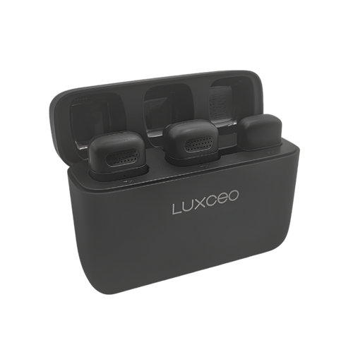 Microfone de Lapela Sem Fio Luxceo Lux6 para iPhone e Android com Case de Carregamento