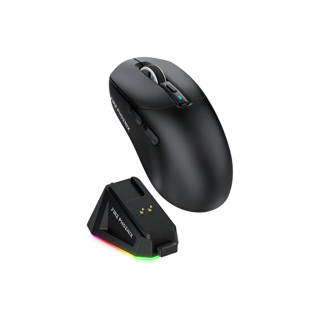 Mouse Gamer Sem Fio Tri-Mode 24000 DPI com Dock RGB Fire Phoenix