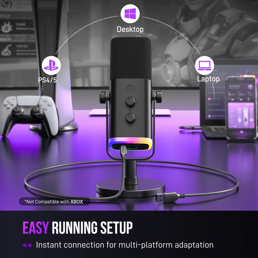Microfone Gamer FIFINE AM8 RGB USB/XLR para Streaming e Podcast