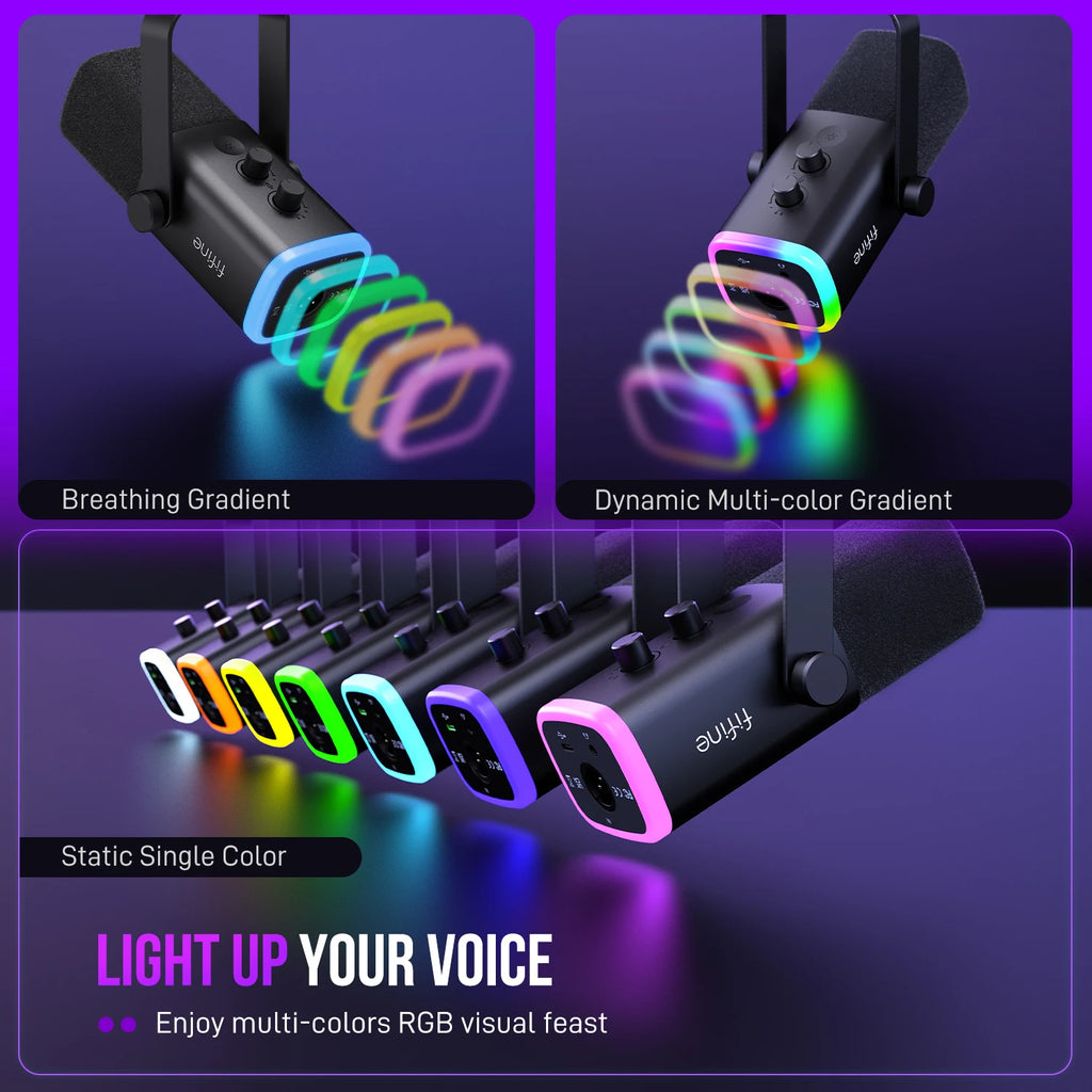 Microfone Gamer FIFINE AM8 RGB USB/XLR para Streaming e Podcast