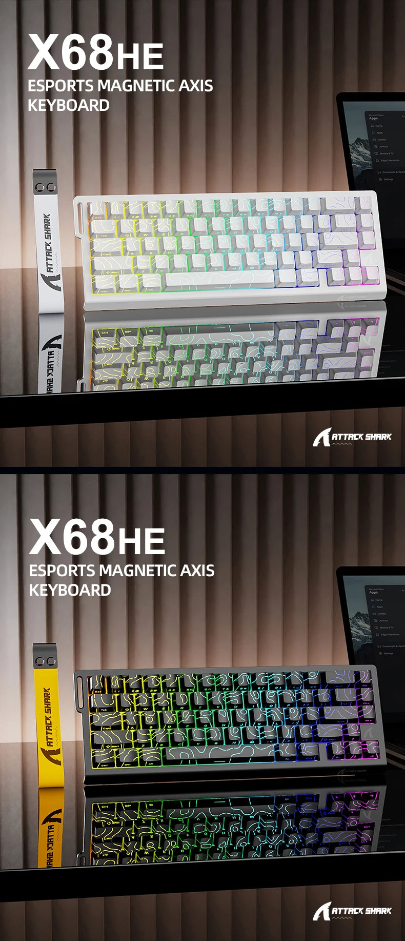 Teclado Magnético Attack Shark X68HE 8KHz Hall Effect Ultra Responsivo para FPS