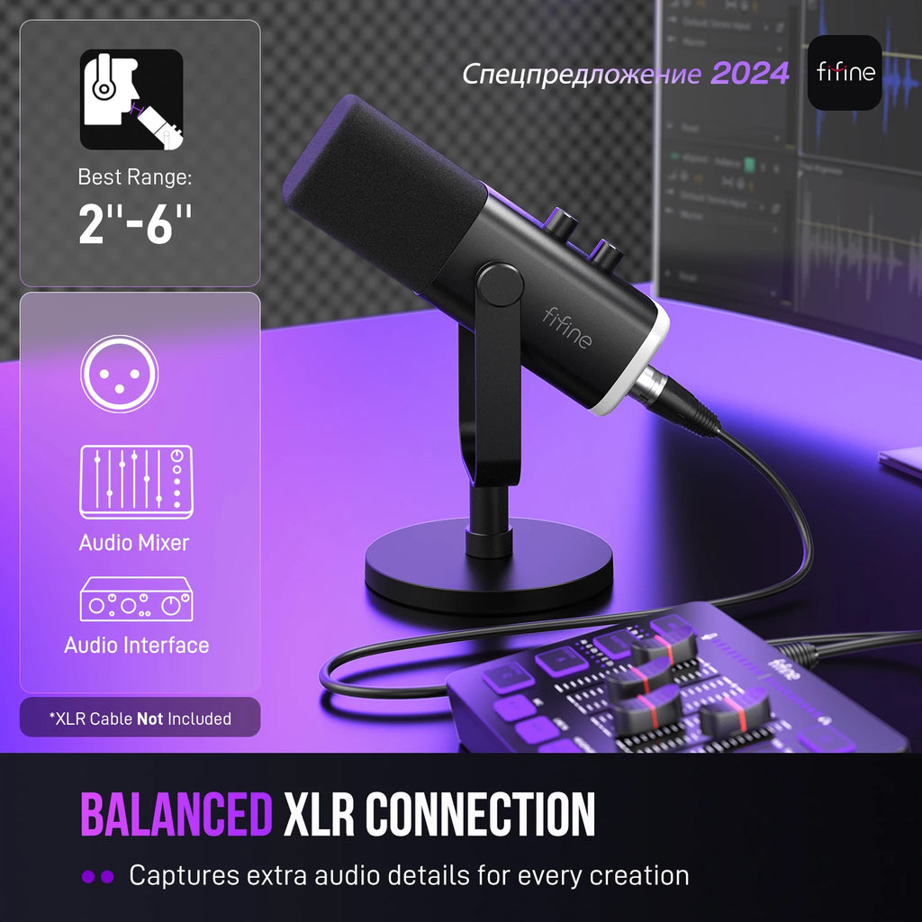 Microfone Gamer FIFINE AM8 RGB USB/XLR para Streaming e Podcast