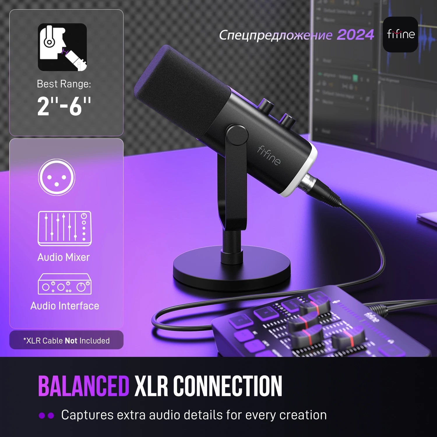 Microfone Gamer FIFINE AM8 RGB USB/XLR para Streaming e Podcast