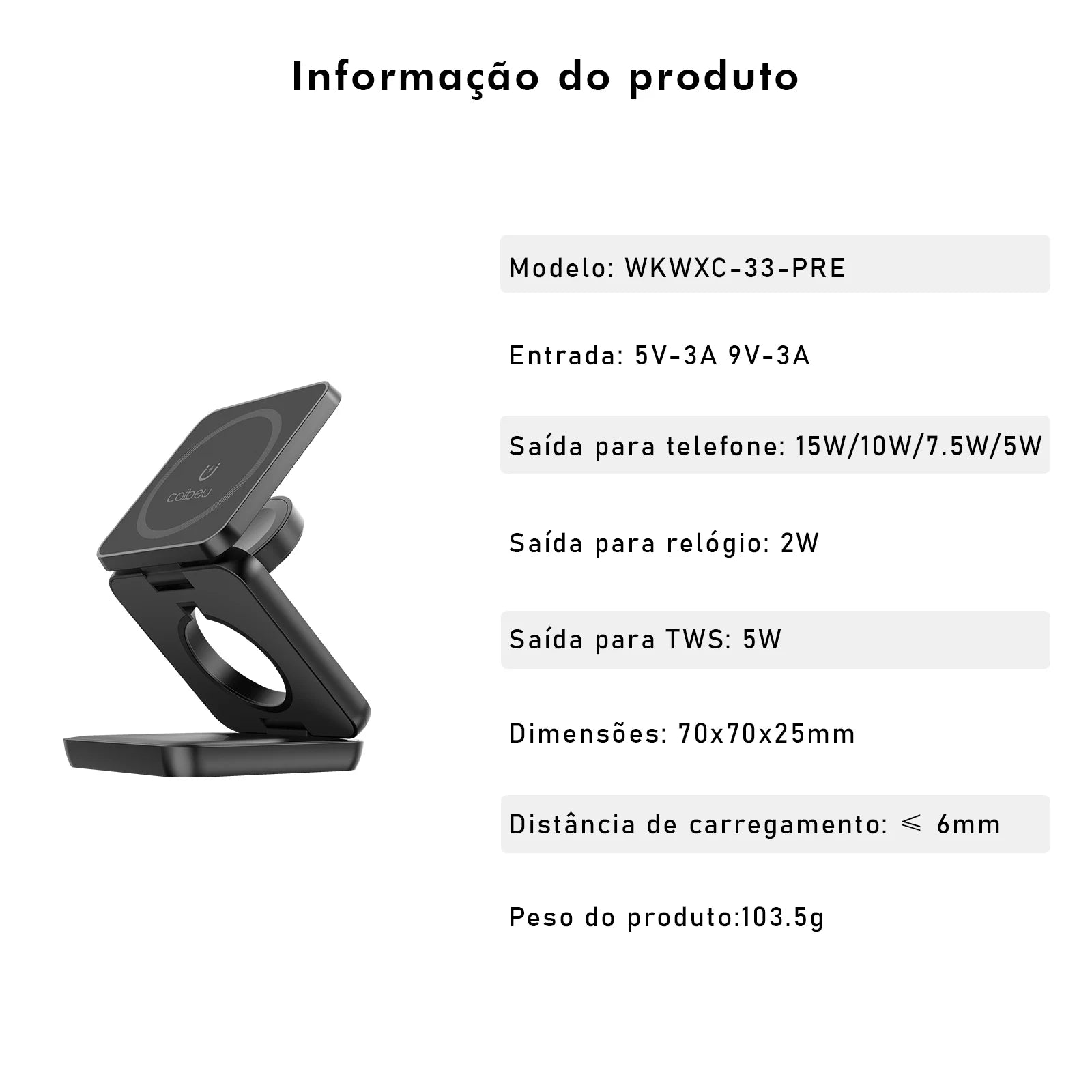 Carregador Magnético 3 em 1 Dobrável 25W para iPhone, Apple Watch e AirPods