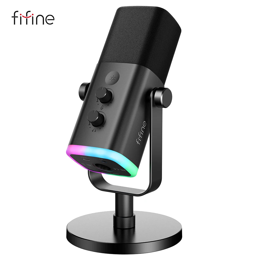 Microfone Gamer FIFINE AM8 RGB USB/XLR para Streaming e Podcast