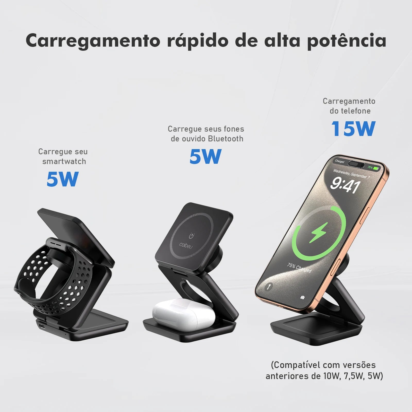 Carregador Magnético 3 em 1 Dobrável 25W para iPhone, Apple Watch e AirPods